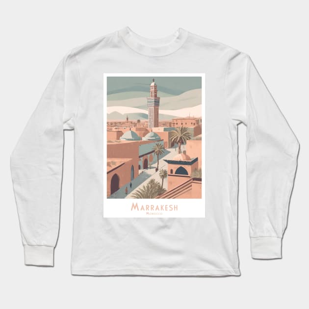 Marrakesh Morocco Vintage Travel Poster Long Sleeve T-Shirt by POD24